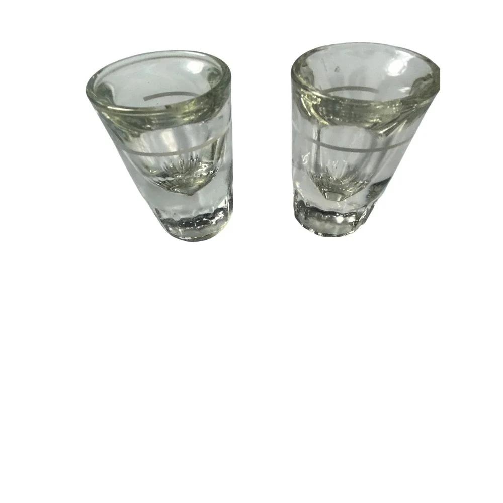 Set of 2 Clear Glass Shot Glasses with White Band and Fluted Base Barware